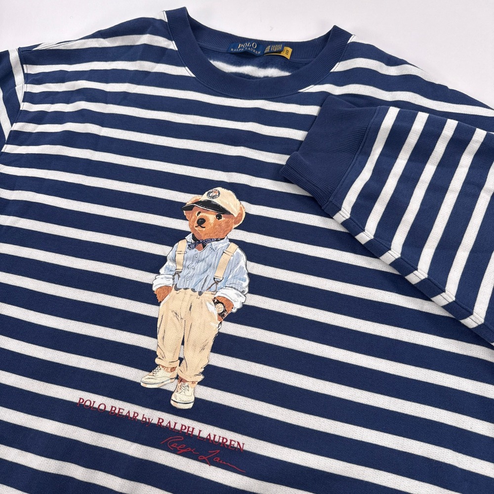 Polo Ralph Lauren Polo Bear Sweatshirt Mens 4XB Big & Tall Blue Striped Nautical